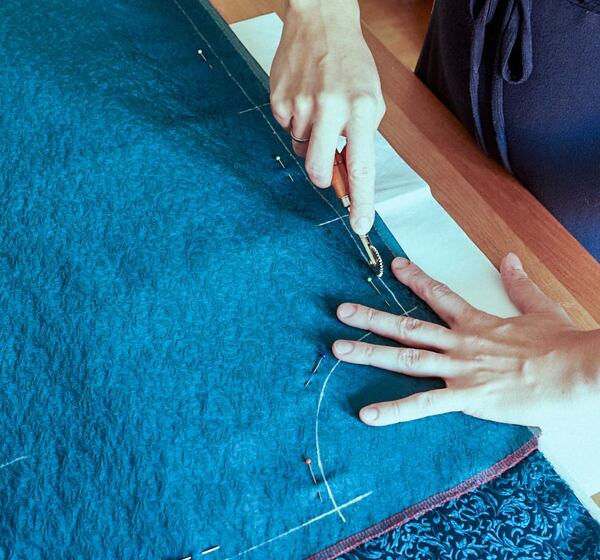 How to make a circle skirt — transfer the pattern with a tracing wheel and tracing paper