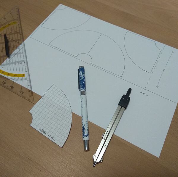 Sketch your circle skirt pattern layout in miniature