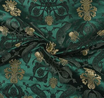 Brocade with spider motif, silk blend with lurex, green and gold, 1.2m