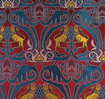 Spanish brocade lions from Granada, silk blend with lurex, blue and gold