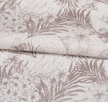 Ivory white fine linen fabric with floral and leaf pattern