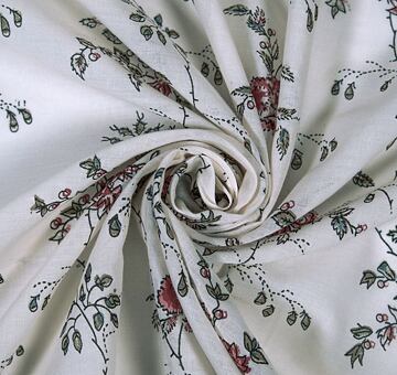 Organic cotton muslin, Regency era floral print, ivory white