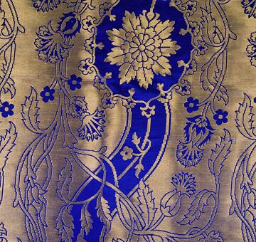 Cloth of gold from Memling's Triptych, handwoven silk with gold, blue