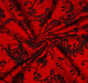 Peacock feather brocade, black and red