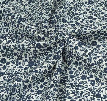 Japanese fabric FLOWNNY, 100% cotton, white and dark blue