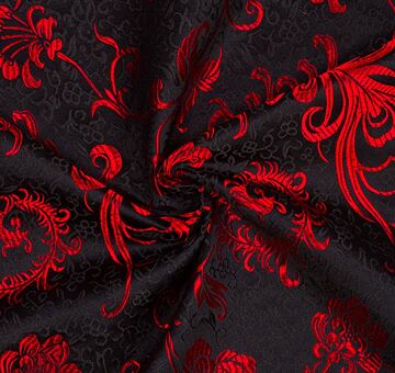 Peacock feather brocade, red and black, 1.25m