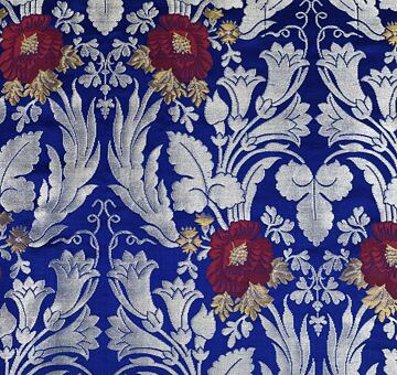 Festive folk brocade for Czech kroj, pure silk, blue