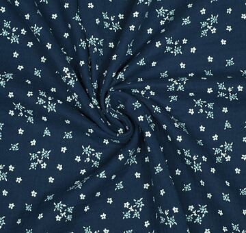 Double gauze fabric, organic cotton, Maia floral print, dark blue, 1.5m