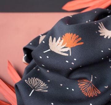 French designer fabric Palmetto Night, EcoVero, dark blue