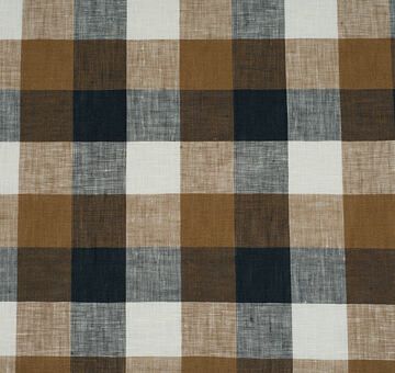Brown-white fine linen fabric plaid, 100% linen