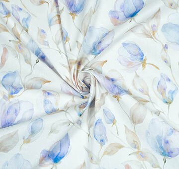 Batiste cotton dress fabric, light blue floral print