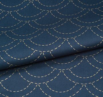 Sashiko fabric by the meter with wash-out waves pattern, indigo blue