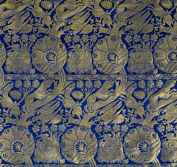 Gothic brocade with animal motifs, handwoven silk with gold, blue and gold