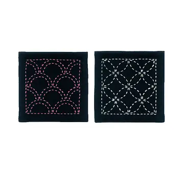 Sashiko starter kit 10 x 10 cm SEVEN TREASURES and OCEAN WAVES, indigo