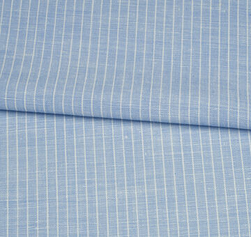 Light blue fine linen cotton blend fabric with stripes