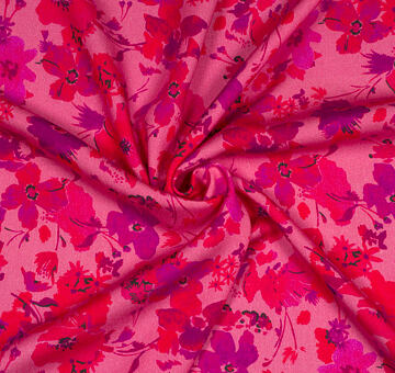Poplin dress fabric with floral print, 100% lyocell, dark pink