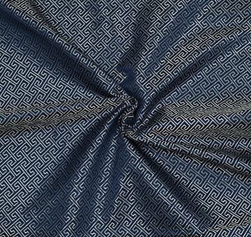 Geometric brocade, silver and blue