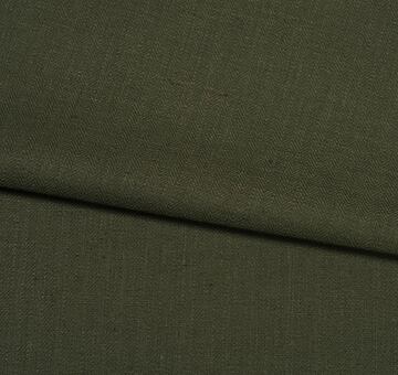 Linen cotton blend fabric, herringbone, army green
