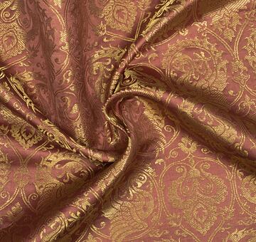 Brocade with cranes and palmettes, handwoven silk with gold, antique rose