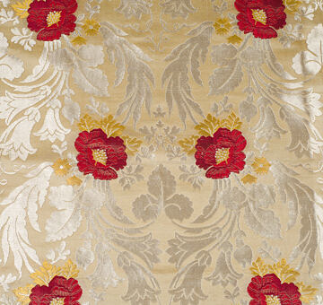 Festive folk brocade for Czech kroj, pure silk with silver, ecru