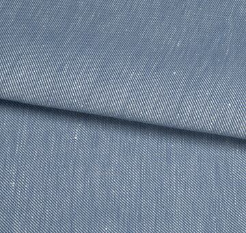 Linen cotton twill fabric, white and blue