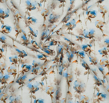 Lightweight poplin dress fabric, rayon blend, white floral print