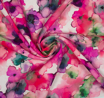 Lightweight poplin dress fabric, rayon blend, pink floral print