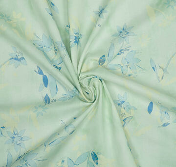 Cotton batiste dress fabric with floral print, light green