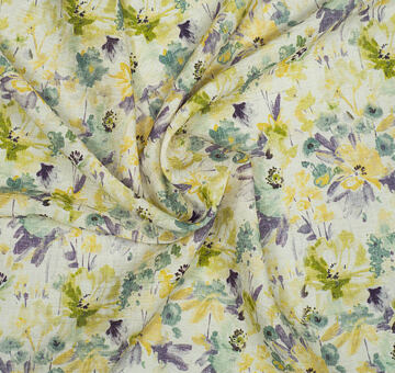 Lightweight poplin dress fabric, rayon blend, yellow floral print