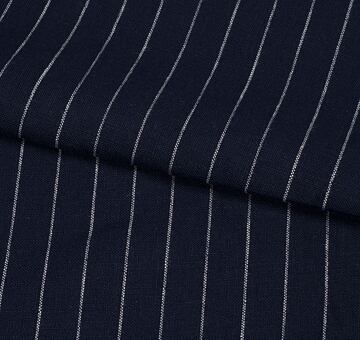 Linen fabric, 100% linen, striped, white and blue