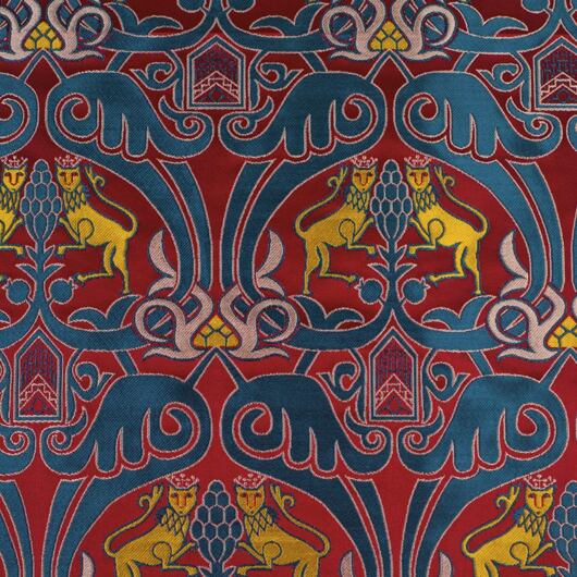 Red  brocade fabric for medieval clothing in mulberry silk © Sartor Bohemia