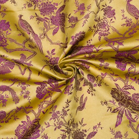 Japanese brocade fabric, gold and violet