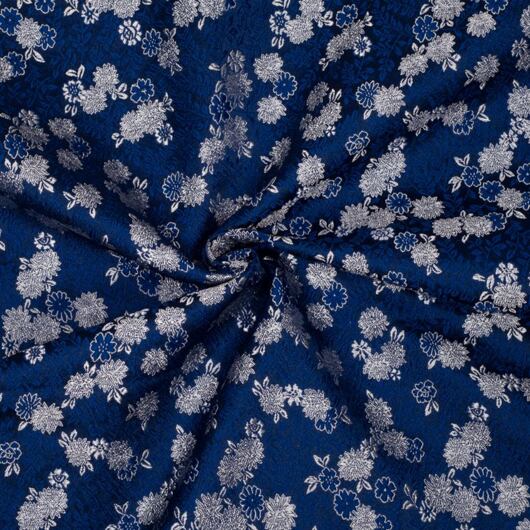 Floral brocade fabric, blue and white