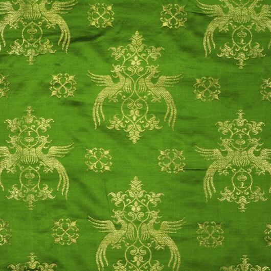 Green and gold brocade fabric for medieval clothing from 100% silk © Sartor Bohemia
