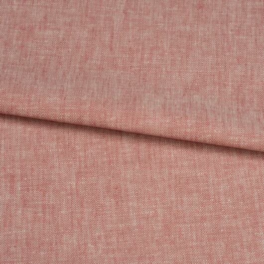 Linen cotton blend fabric, herringbone, dusty red