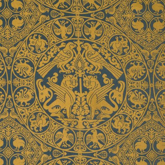 Blue damask fabric for medieval clothing from 100% silk © Sartor Bohemia