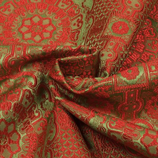 Brocade Ming, red and olive