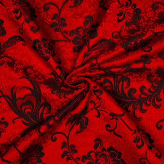 Peacock feather brocade, black and red