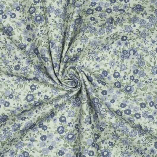 Bavlněná látka s květinovým vzorem Aria, organická bavlna, světle modrá