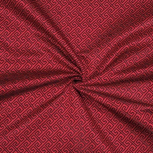 Geometric brocade, red and black