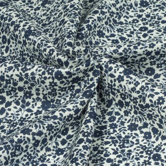 Japonská bavlněná látka FLOWNNY, šatovka, bílo-tmavě modrá