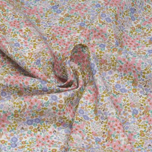 Bavlněný voál Aiala, květinový vzor, organická bavlna, růžový