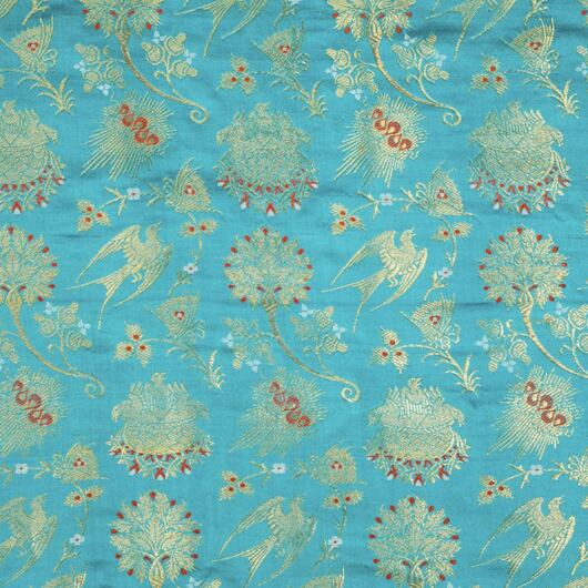 Blue and gold brocade fabric for medieval clothing from 100% silk © Sartor Bohemia