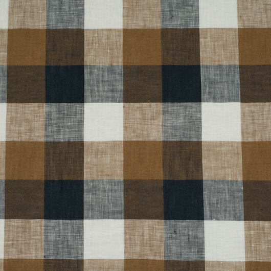 Lněné plátno káry, lehké, hnědo-bílé