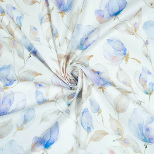 Batiste cotton dress fabric, light blue floral print