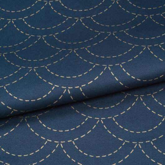 Cotton sashiko fabric with wash-out waves pattern, indigo blue