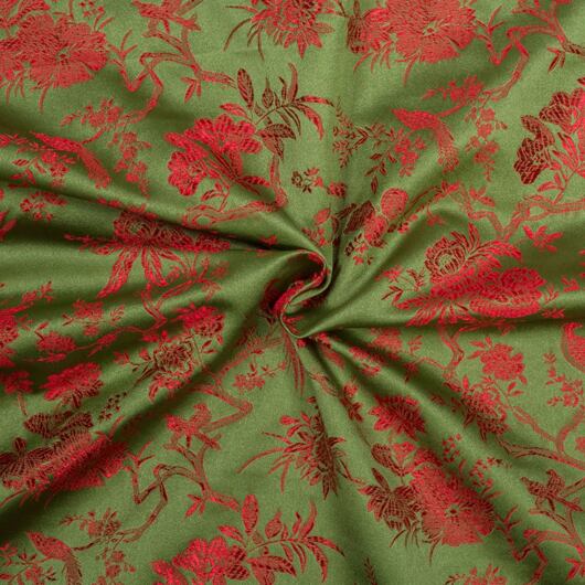 Japanese brocade, red and olive