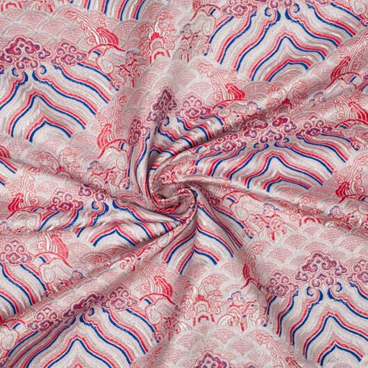 Brocade fabric heaven, white-red and blue