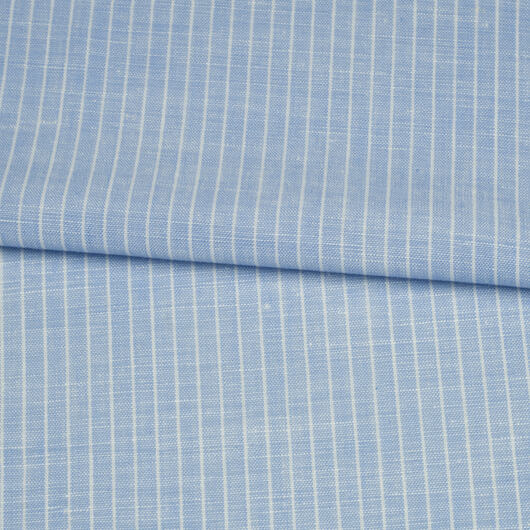 Len s bavlnou proužek, světle modrý