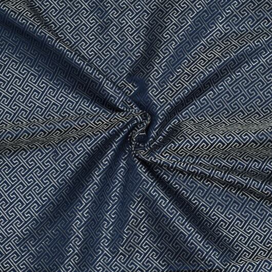 Geometric brocade, silver and dark blue